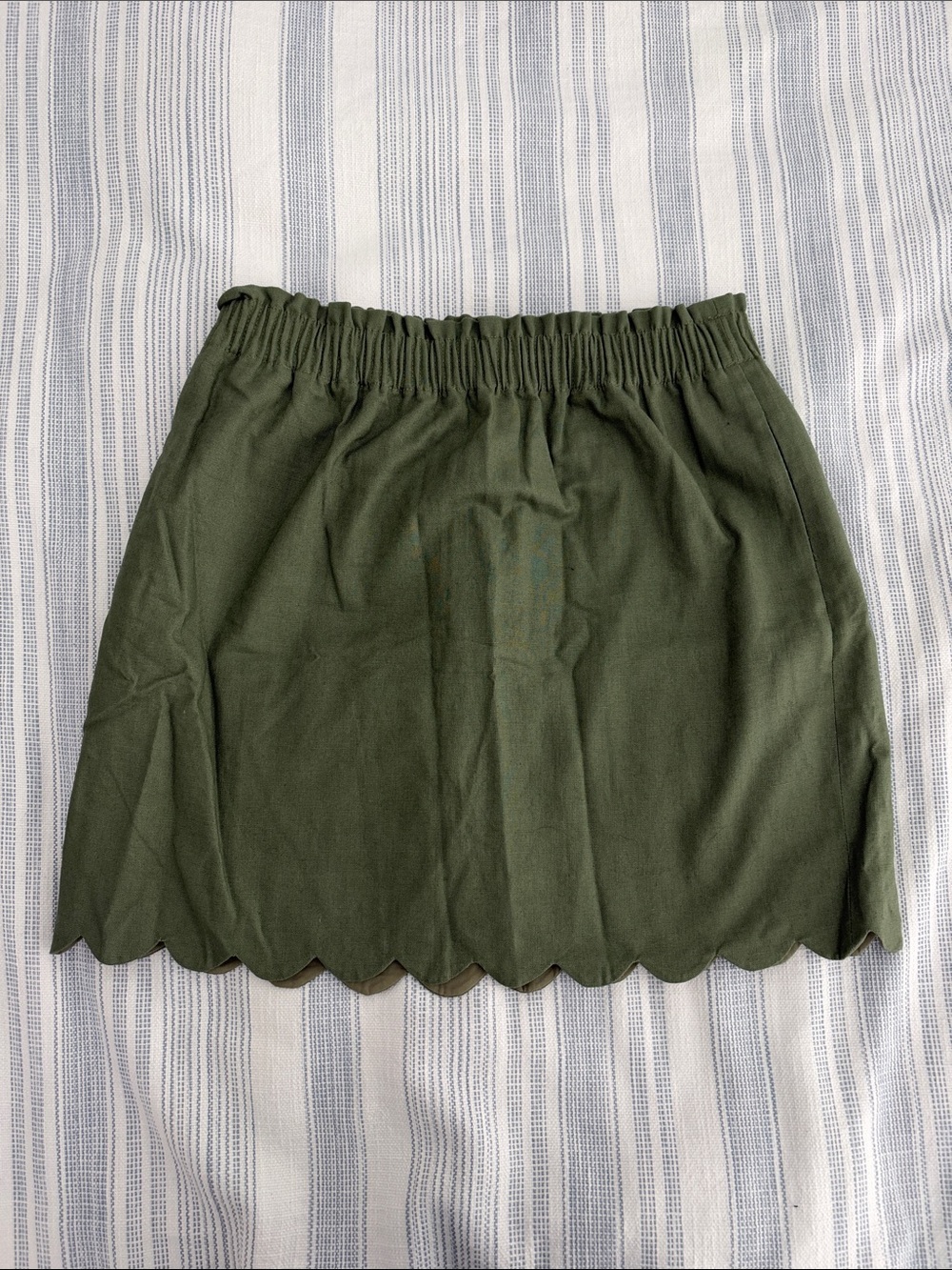 J. Crew Olive Scalloped Hem Linen Mini Skirt